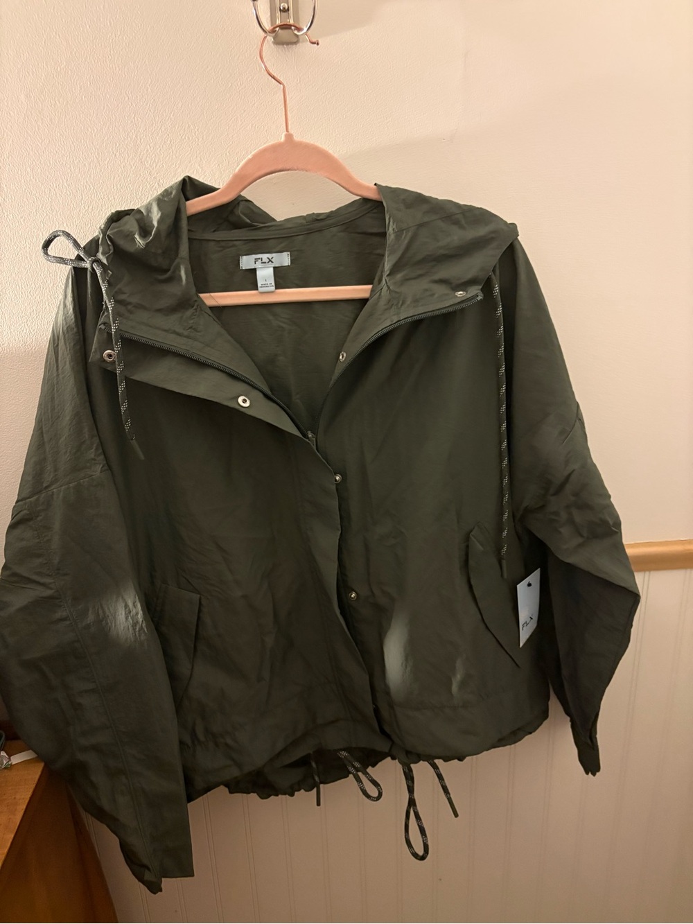 NWT FLX Women’s Olive Green Hooded Utility Jacket Size Large